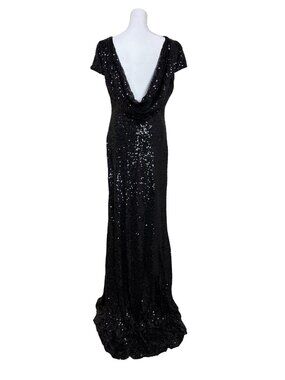 Badgley Mischka Size 16 Black Sequin Evening Gown